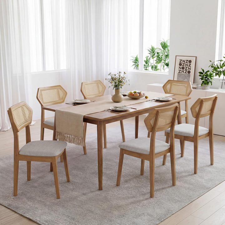Giantex Wood Dining Chairs Set of 2/4 Rattan Upholstered with Solid Wood Frame