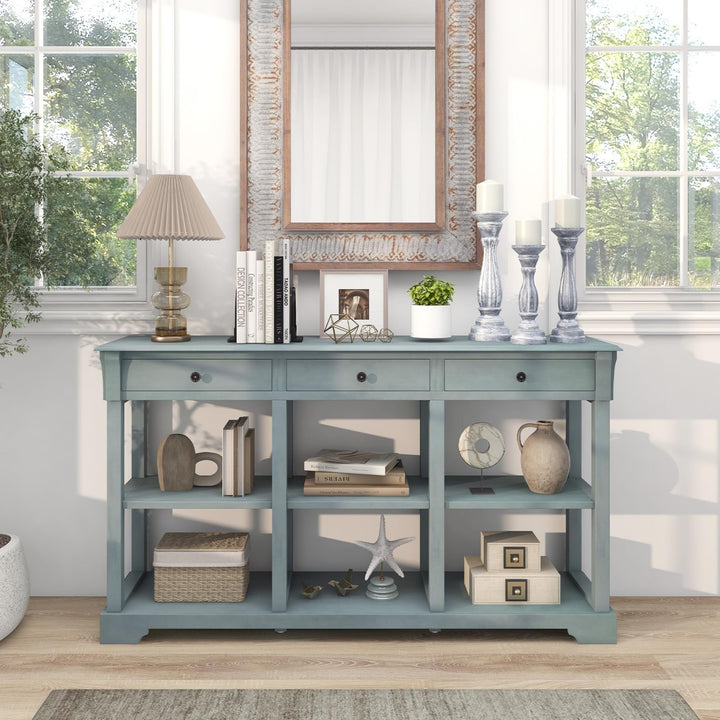 Giantex Console Table with Storage, 58” Long Sofa Table with 3 Drawers & Open Shelves