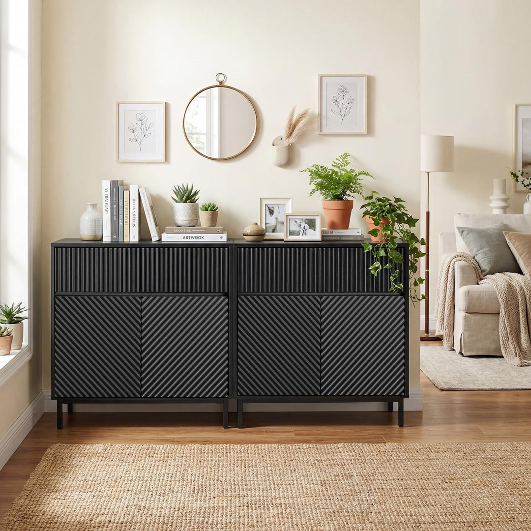 Giantex 32" Wide Coffee Bar Console Table with 2 Doors and 1 Drawer (1/2)