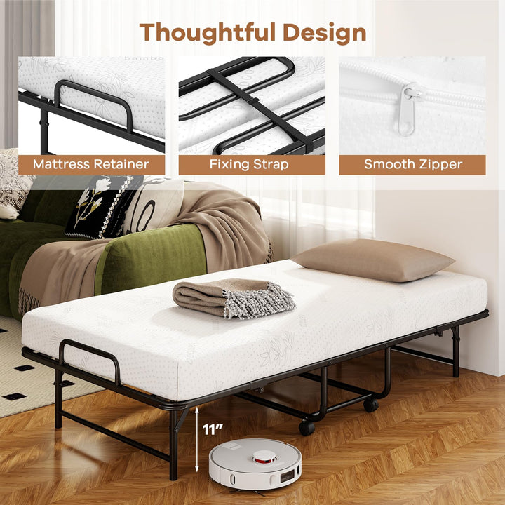 Giantex Twin Folding Bed Frame with 5 Inch Mattress