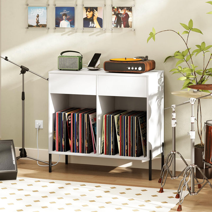 Giantex Large Record Player Stand with Charging Station