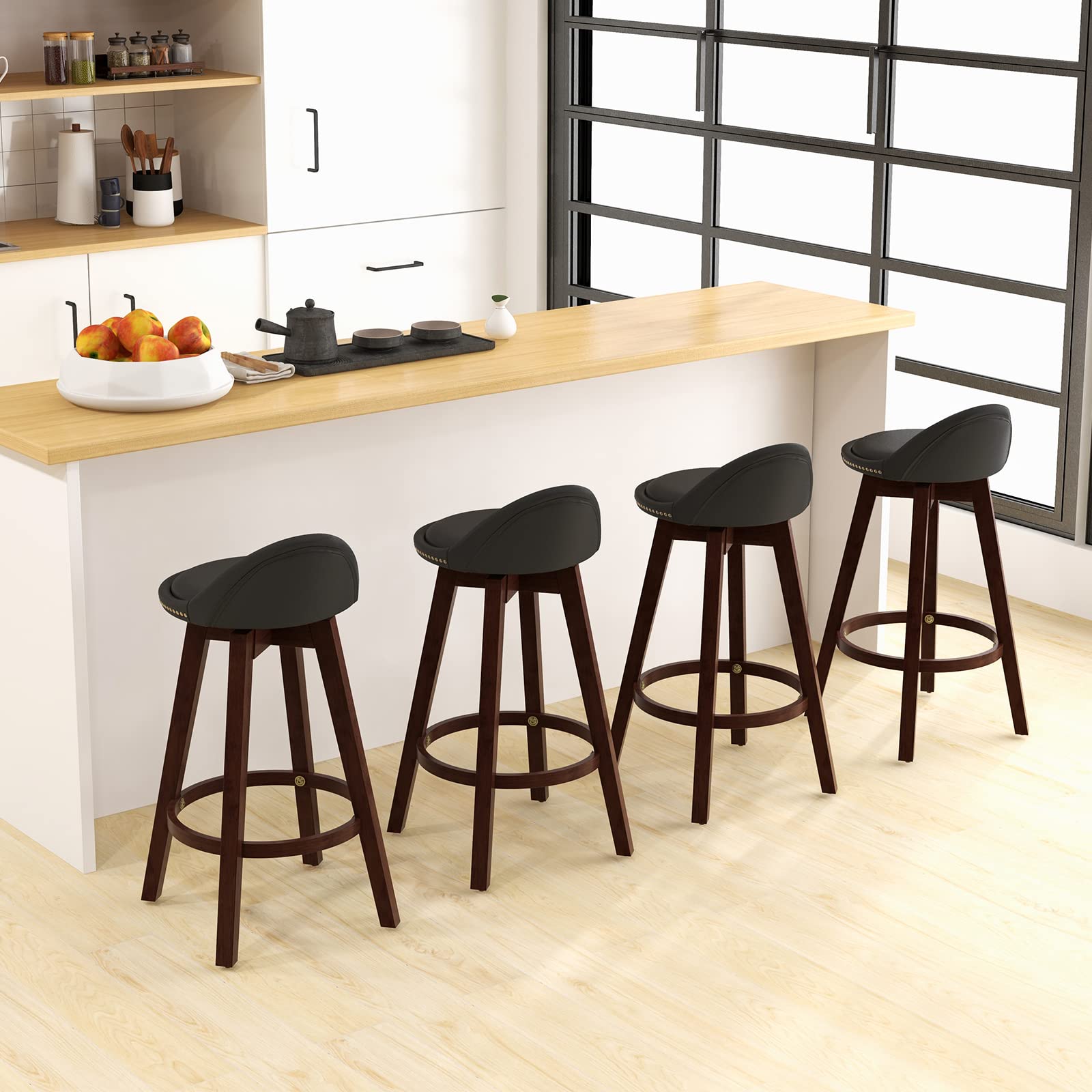 Giantex Swivel Bar Stools, 34.5 in Counter Height Stools with PVC Leather Cover, Rubber Wood Legs