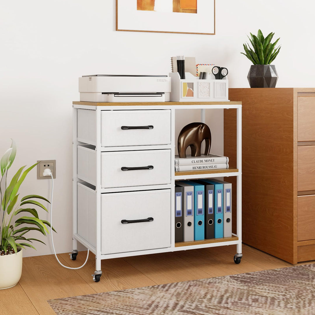 Giantex 3 Drawer Mobile File Cabinet with Charging Station