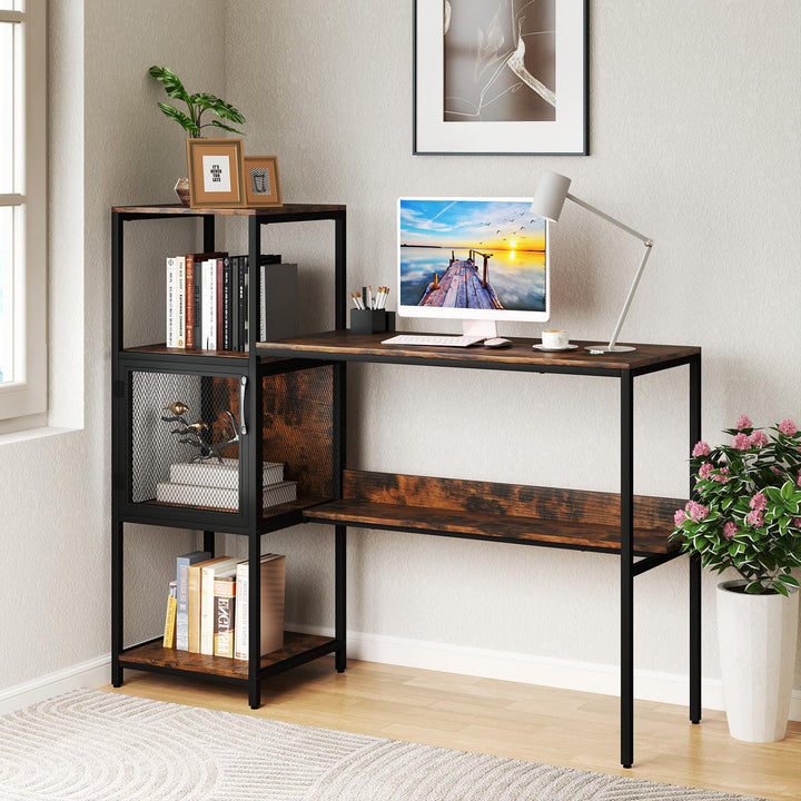Giantex Modern Computer Workstation Home Office Desk with Storage Cabinet and Shelves