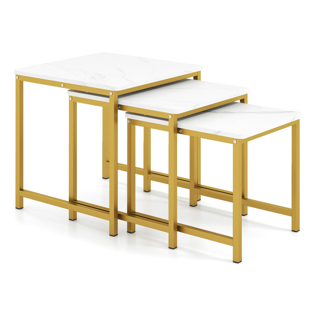 Giantex Nesting Coffee Table Set of 3 | Faux Marble Coffee Table with Metal Frame