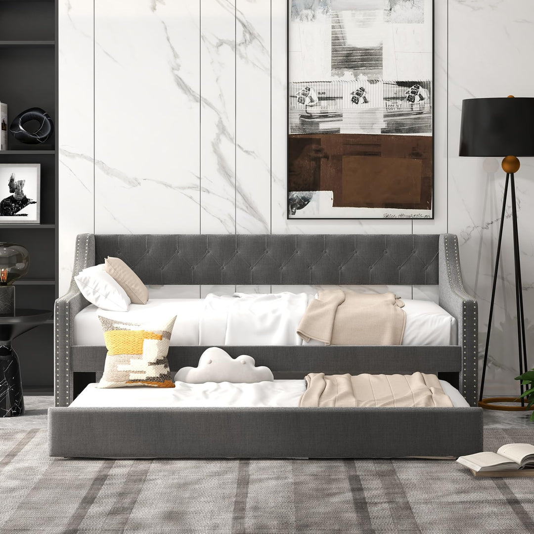 Giantex Upholstered Twin Daybed with Trundle