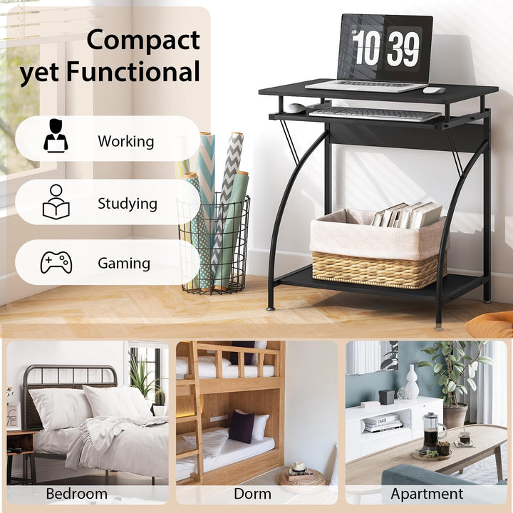 Giantex Computer Desk for Small Spaces, 27.5" Laptop Table with Pull-Out Keyboard Tray & Bottom Storage Shelf