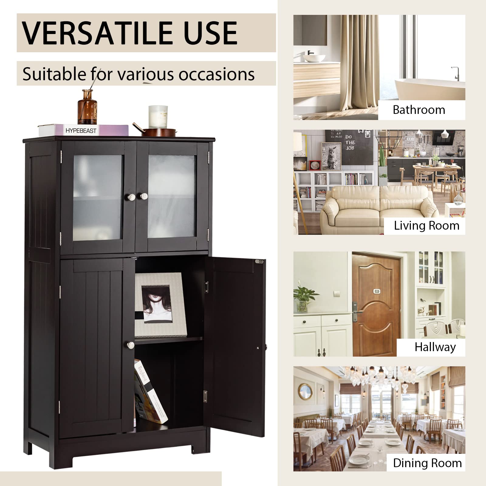 Giantex Storage Cabinet with Doors - Bathroom Floor Cabinet, Freestanding Tall Cabinet