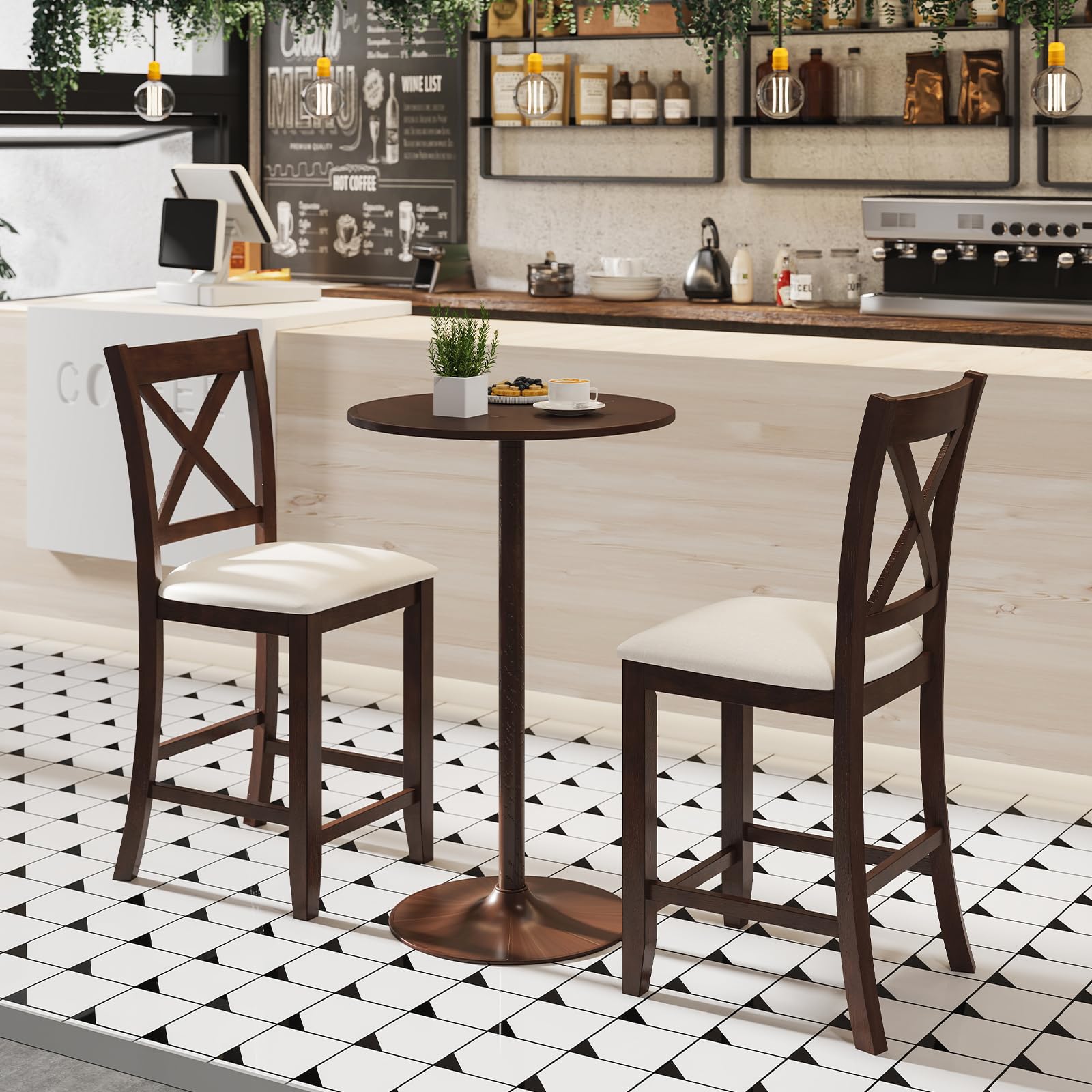 Giantex Farmhouse Counter Height Bar Stools with Footrest