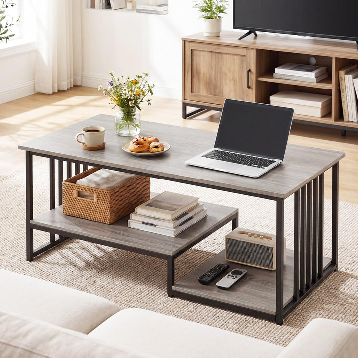 Giantex 43.5" Coffee Table 2-Tier Center Table with Storage