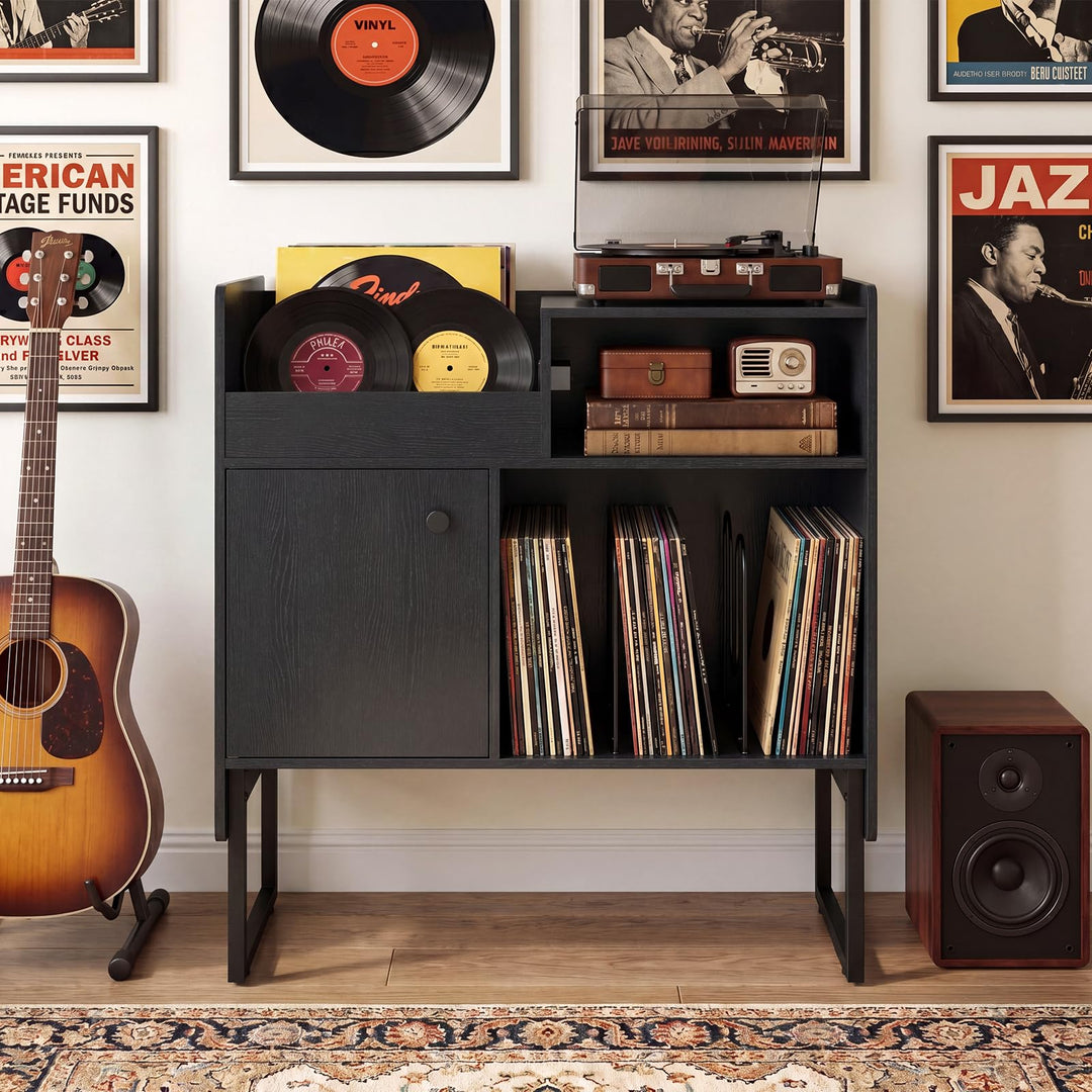 Giantex Record Player Stand with Open Shelf &amp; Cabinet Hold Up to 250 Albums