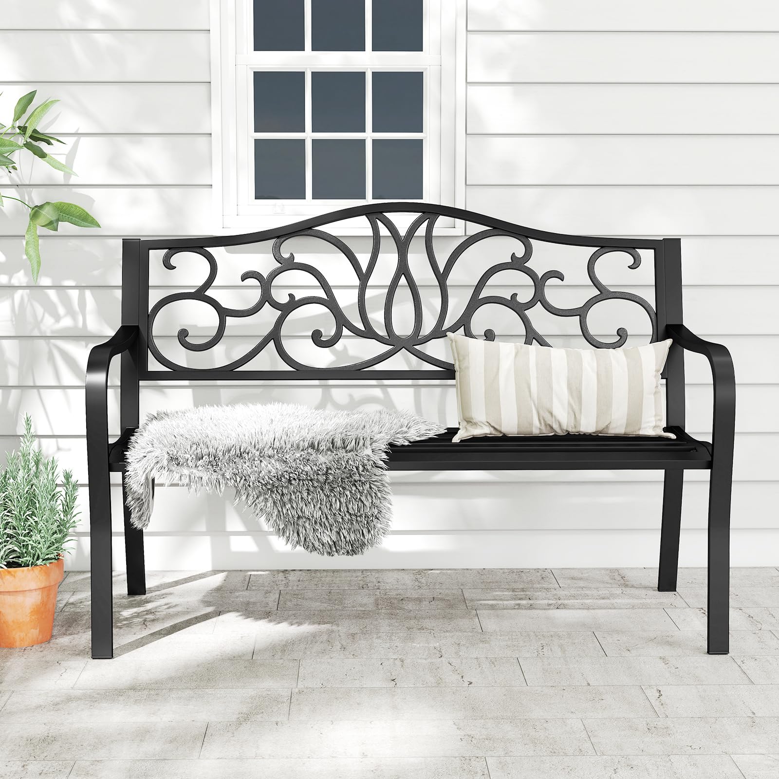 Giantex 50 Inches Outdoor Bench with Floral Pattern
