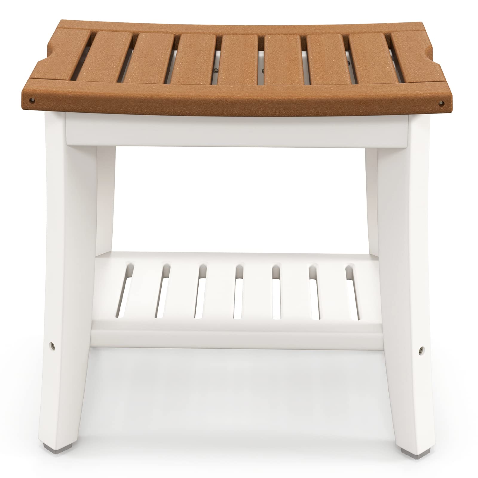 Giantex Shower Bench HDPE Waterproof - Bath Spa Seat with Storage Shelf, Non-Slip Rubber Foot Pads