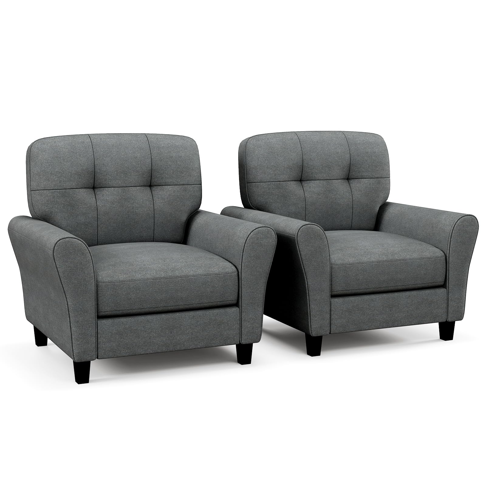 Giantex Modern Mid-Century Accent Chair Set of 2 - Linen Living Room Chair with Tufted Back, Grey