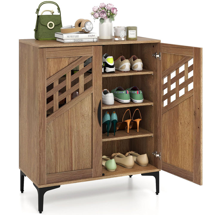 Giantex Shoe Cabinet 4-Tier Wooden Shoe Organizer Cabinet(Hollow Woven Door)