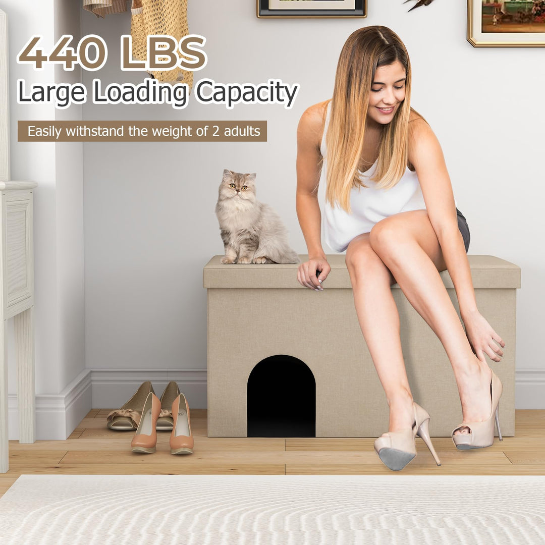 Giantex Cat Litter Box Enclosure - Hidden Cat Litter Box Furniture Ottoman