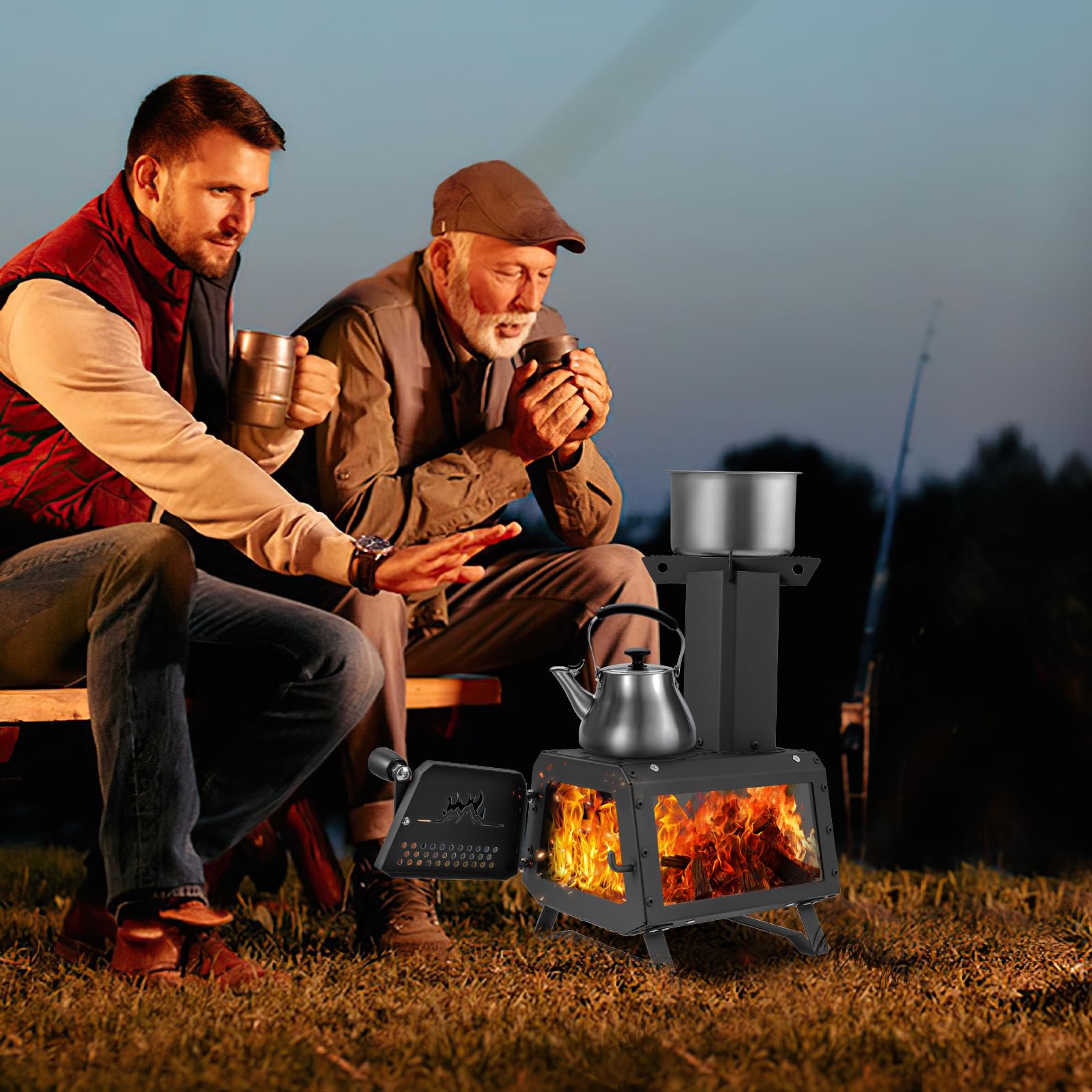 下架 - Giantex Portable Camping Wood Stove - Mini Wood Burning Stove w/ 2 Cooking Positions