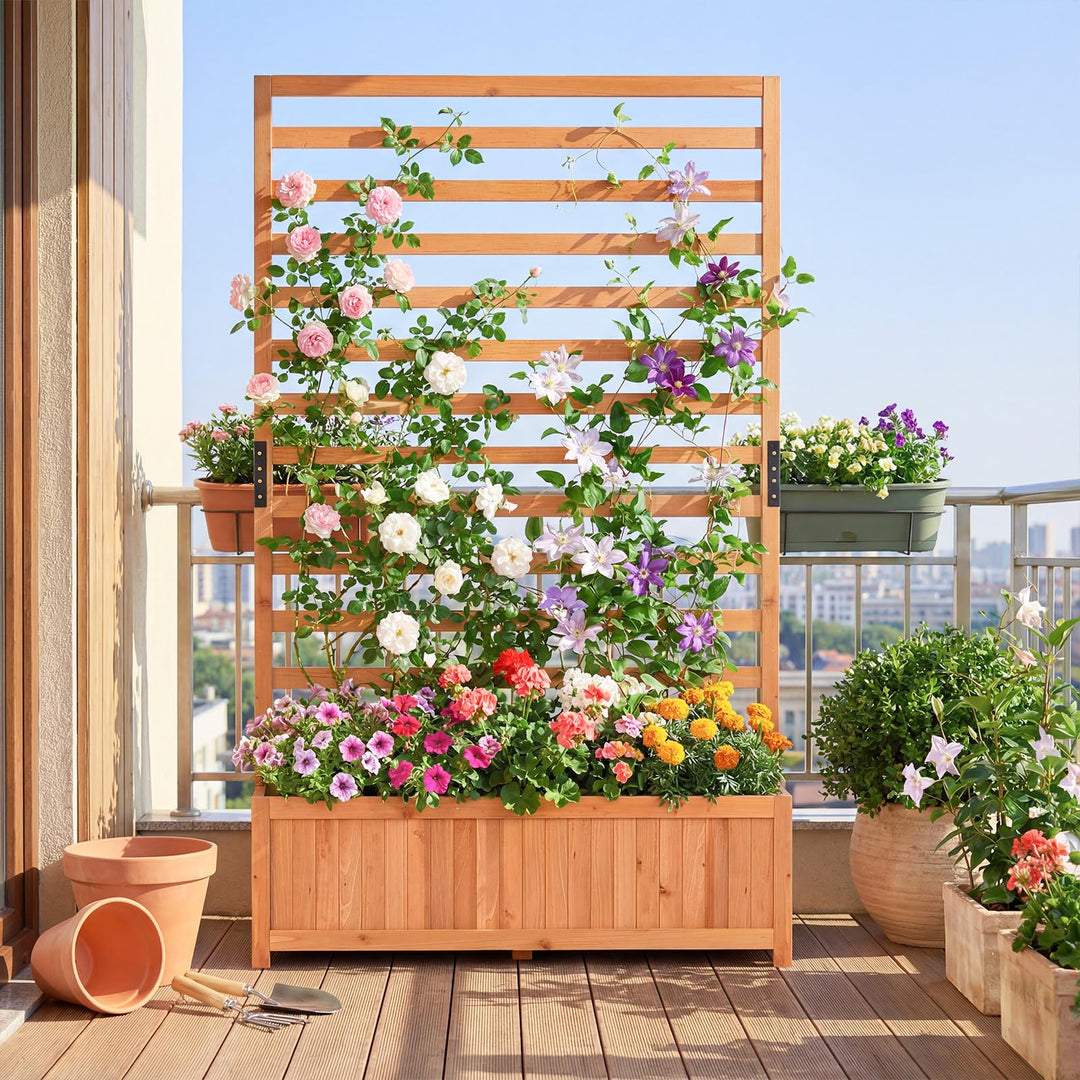 Wooden Raised Garden Bed 59 Inch Tall Elevated Planter Box with Vertical Trellis