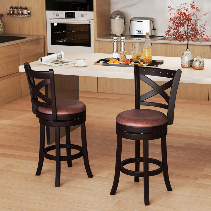 Giantex 26" Swivel Bar Stools with Backs & Upholstered Faux Leather Seat