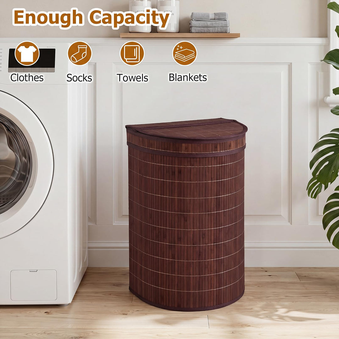 Giantex 16 Gal Bamboo Laundry Hamper with Zippered Lid
