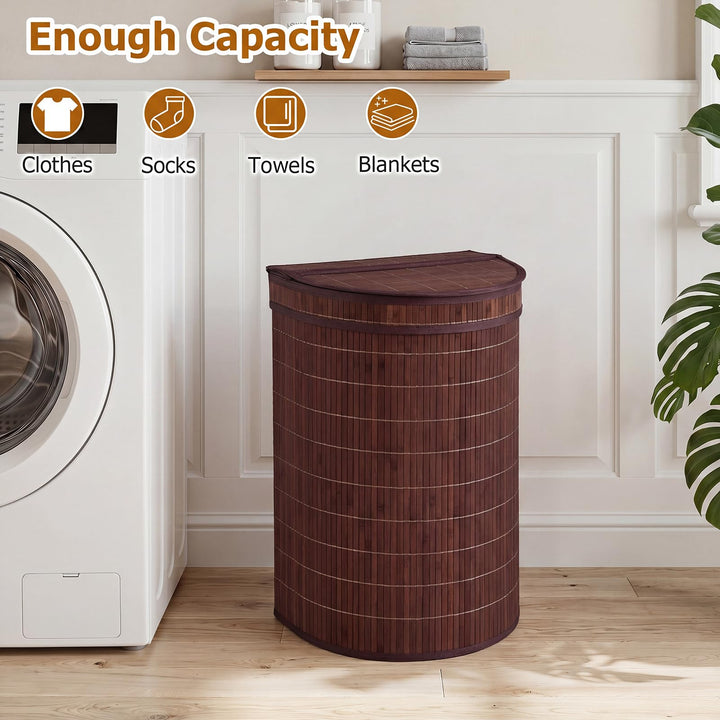 Giantex 16 Gal Bamboo Laundry Hamper with Zippered Lid