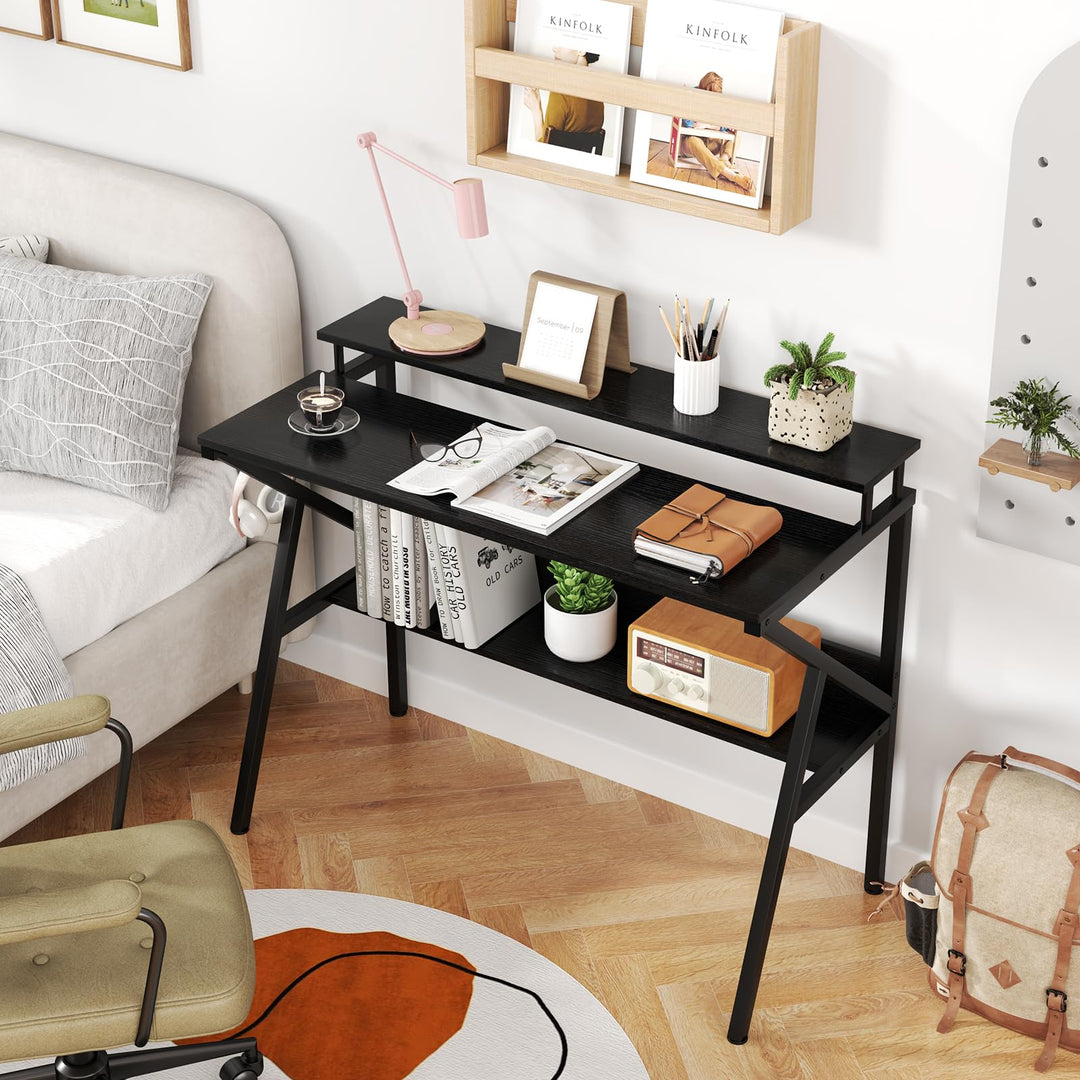 Giantex Space Saving Computer Desk with Monitor Stand and Extra Storage Shelf for Work Study