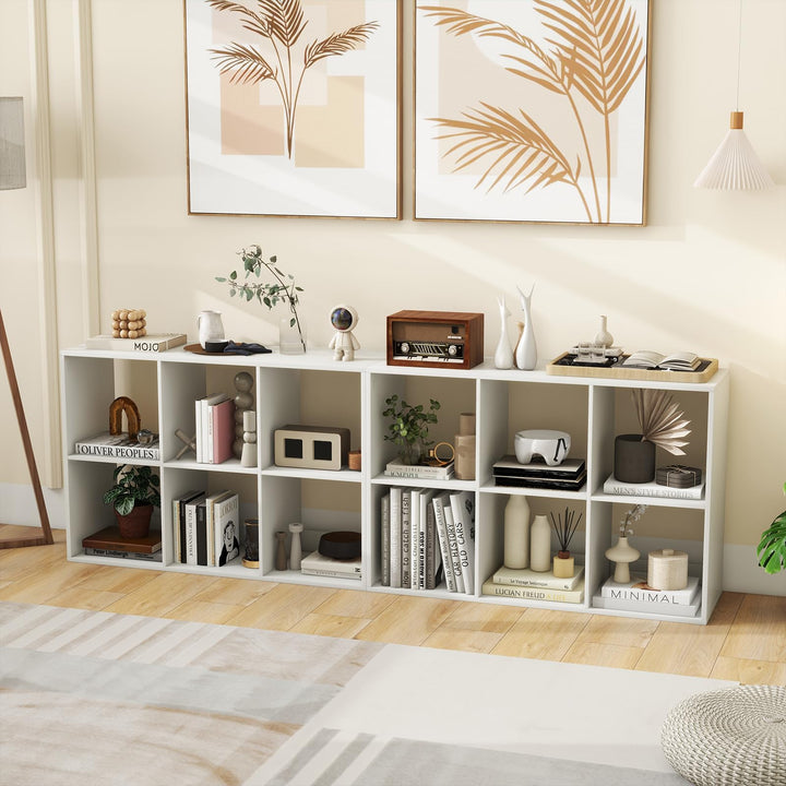 Giantex 6-Cube Bookcase, White Cubby Bookshelf w/Back Guardrail & Anti-Tipping Kits