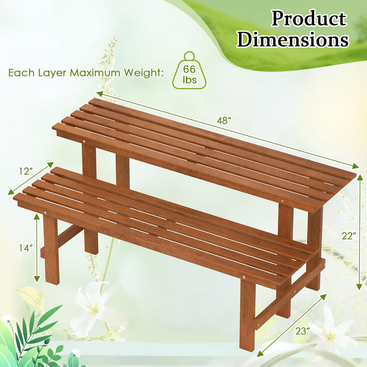 Giantex 2 Tier Wood Plant Stand with Teak Oil Finish