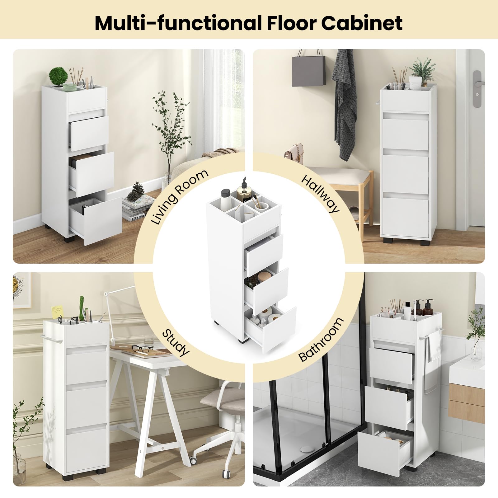 Giantex Small Bathroom Storage Cabinet - Narrow Space-saving Bathroom Cabinet with 3 Drawers