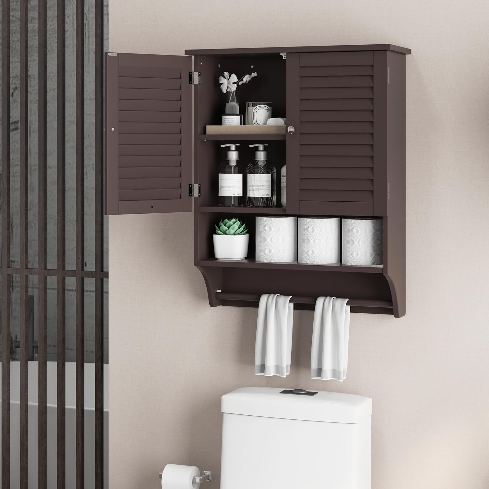 Giantex Bathroom Cabinet Wall Mounted - Hanging Medicine Cabinet with 2 Louvered Doors
