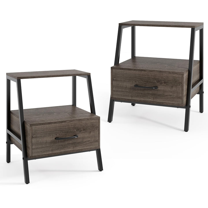 Giantex Farmhouse Nightstand with Drawer Set of 1/2