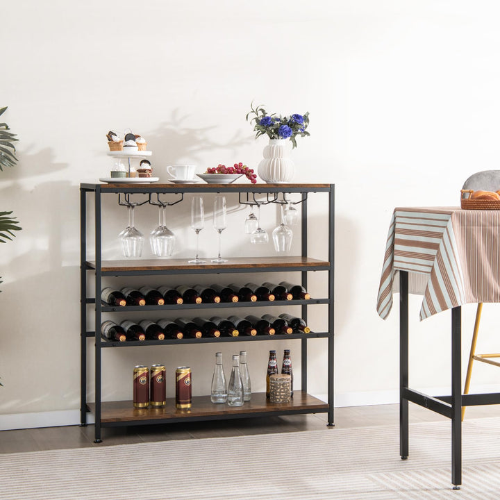Giantex Wine Rack Table, Industrial Freestanding 22-Bottle Wooden Wine Bar Cabinet with 2 Wine Racks