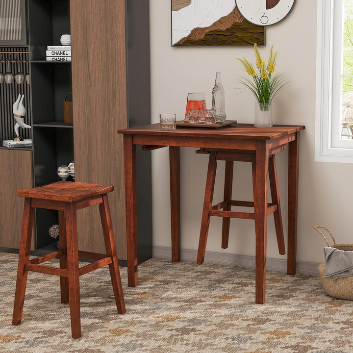 Giantex Bar Table and Chairs Set - 3-Piece Counter Height Dining Table Set with Hangable Bar Stools