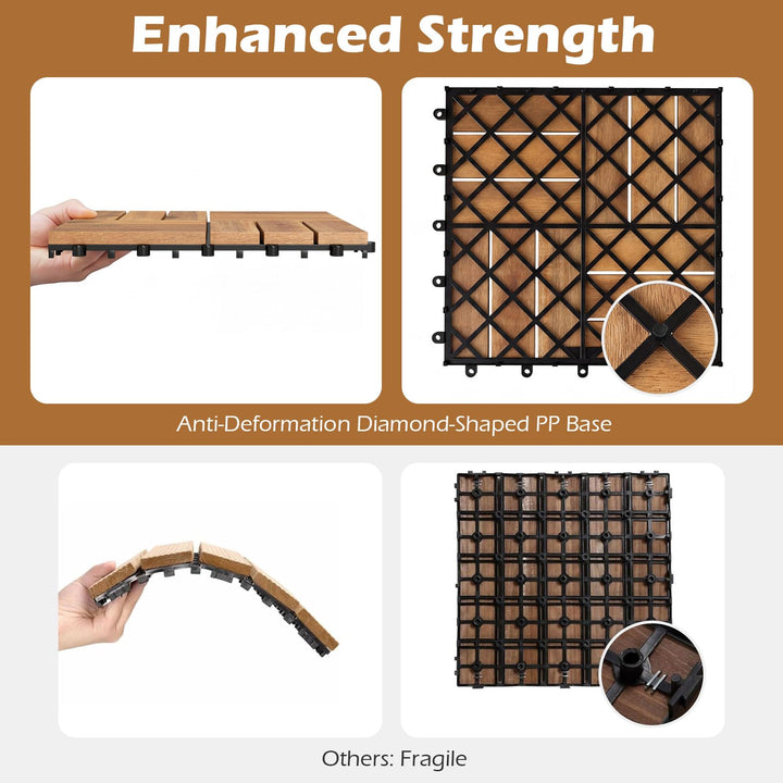 Giantex 12" x 12" Interlocking Acacia Wood Deck Tiles