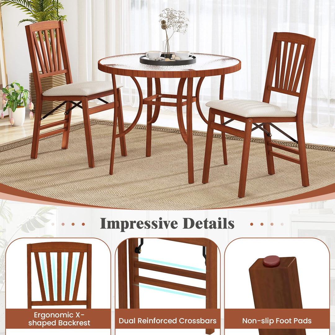 Giantex Folding Dining Chairs Set of 2/4, Modern Kitchen Chairs w/Padded Seat & Slatted Backrest, Rubber Wood Frame