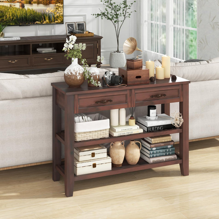 Giantex Console Table with 2 Drawers, 3-Tier Narrow Entryway Table with Storage