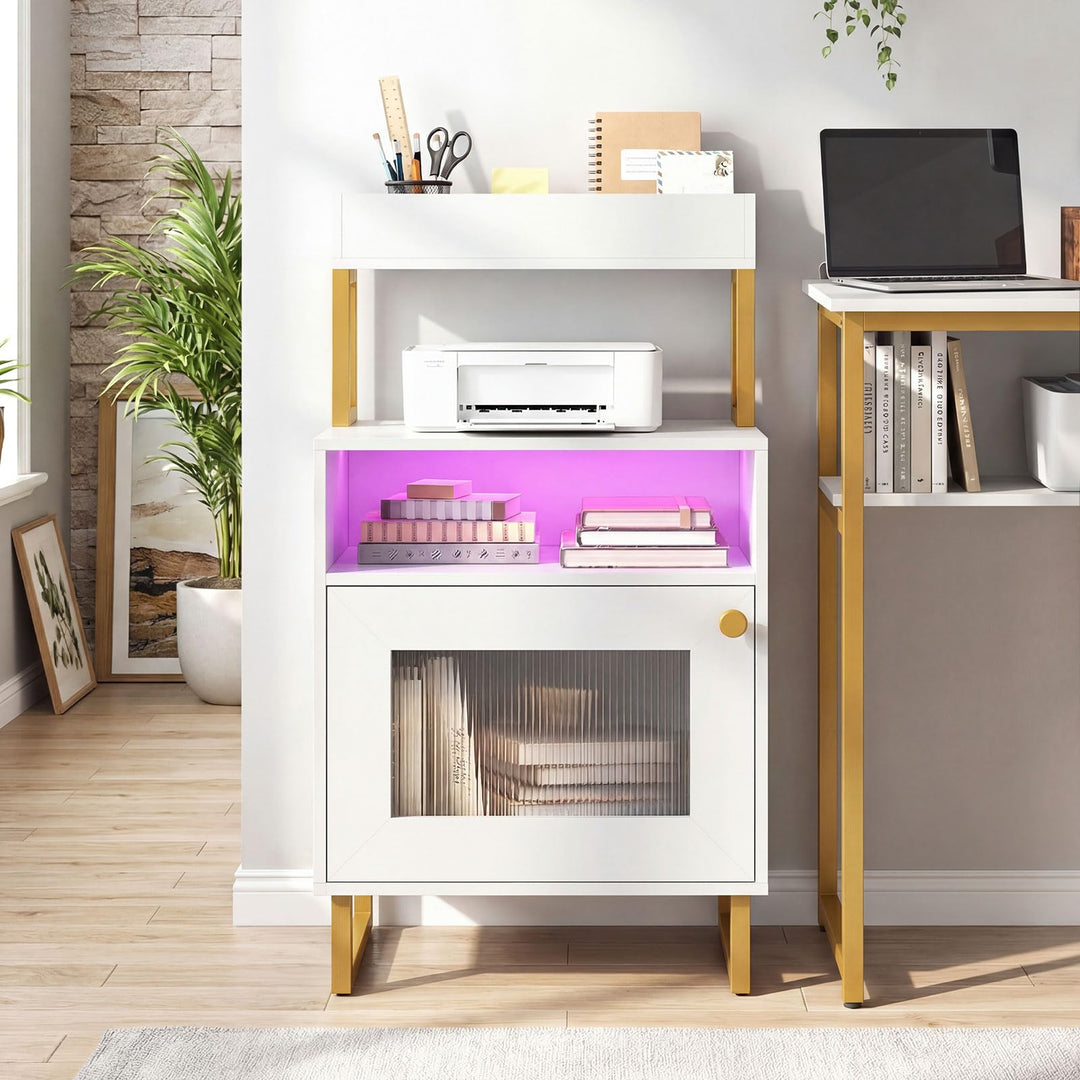 Giantex Night Stand with LED Lights | Tall Sofa Side Couch End Table w/Top Tray (1/2)
