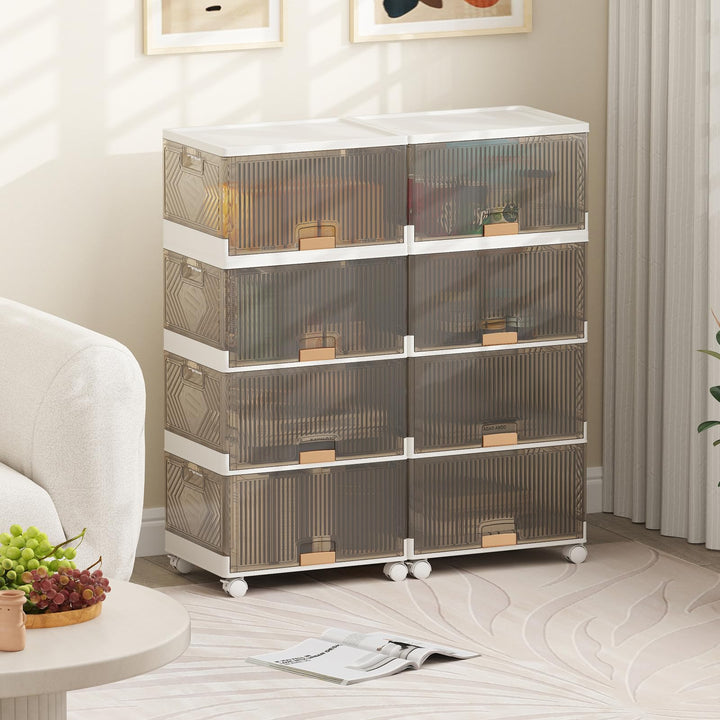 Giantex 4 Tier Stackable Storage Bins with Lids 18 GalFoldable Shoe Storage Box