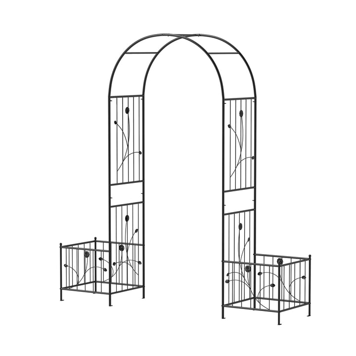 Giantex Garden Arch Trellis with Planters, 86'' Metal Arbor Pergola for Climbing Plants Rose Clematis Vines