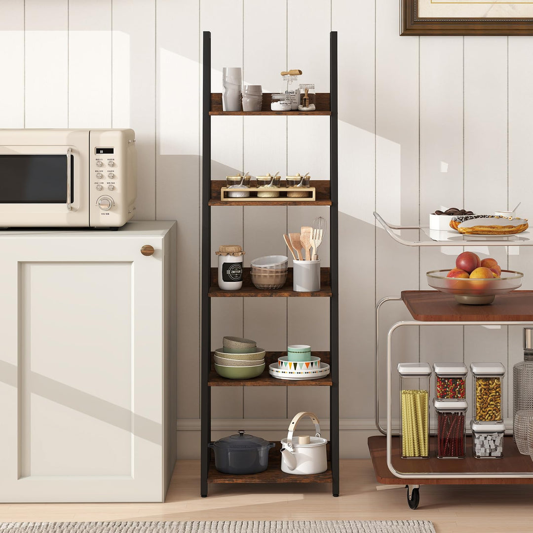 Giantex 5-Tier Industrial Ladder Bookshelf with Removable Fabric Drawer (1/2)