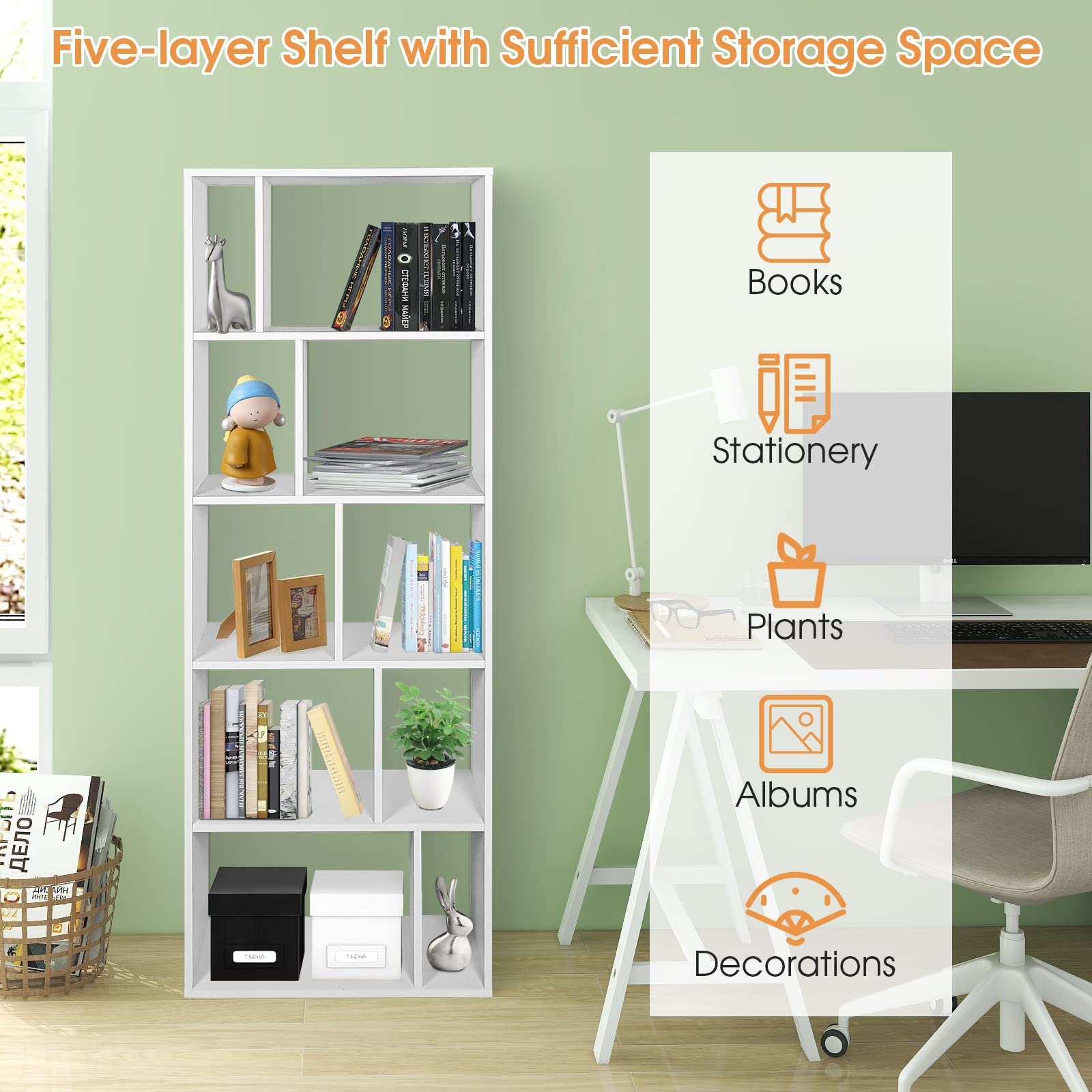Giantex 5 Tier Bookshelf, 66" Tall 10-Cube Open Shelves Storage Organizer Cabinet