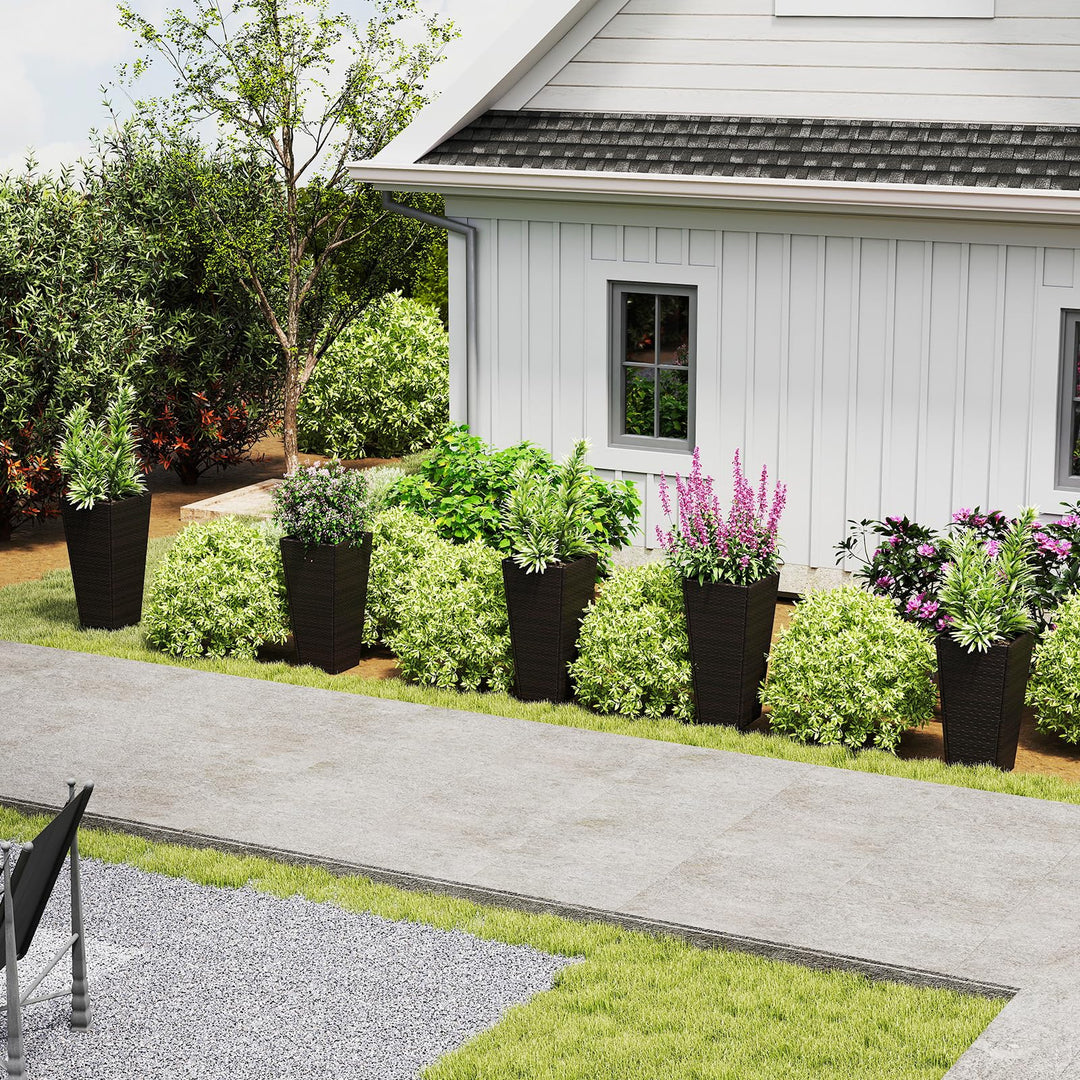 Giantex Set of 2 Outdoor Wicker Flower Pot 30 Inch Tall Planters with Drainage System PE Rattan Flower Pots