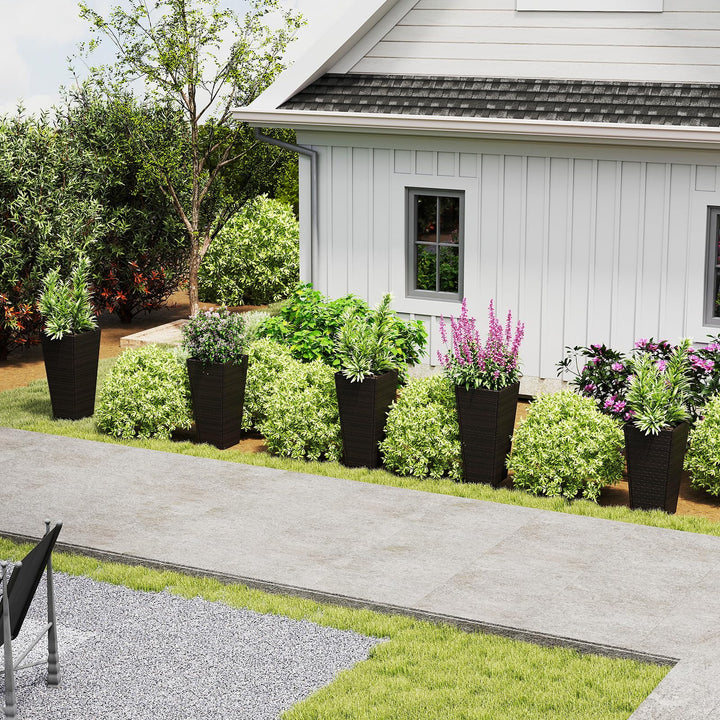 Giantex Set of 2 Outdoor Wicker Flower Pot 30 Inch Tall Planters with Drainage System PE Rattan Flower Pots