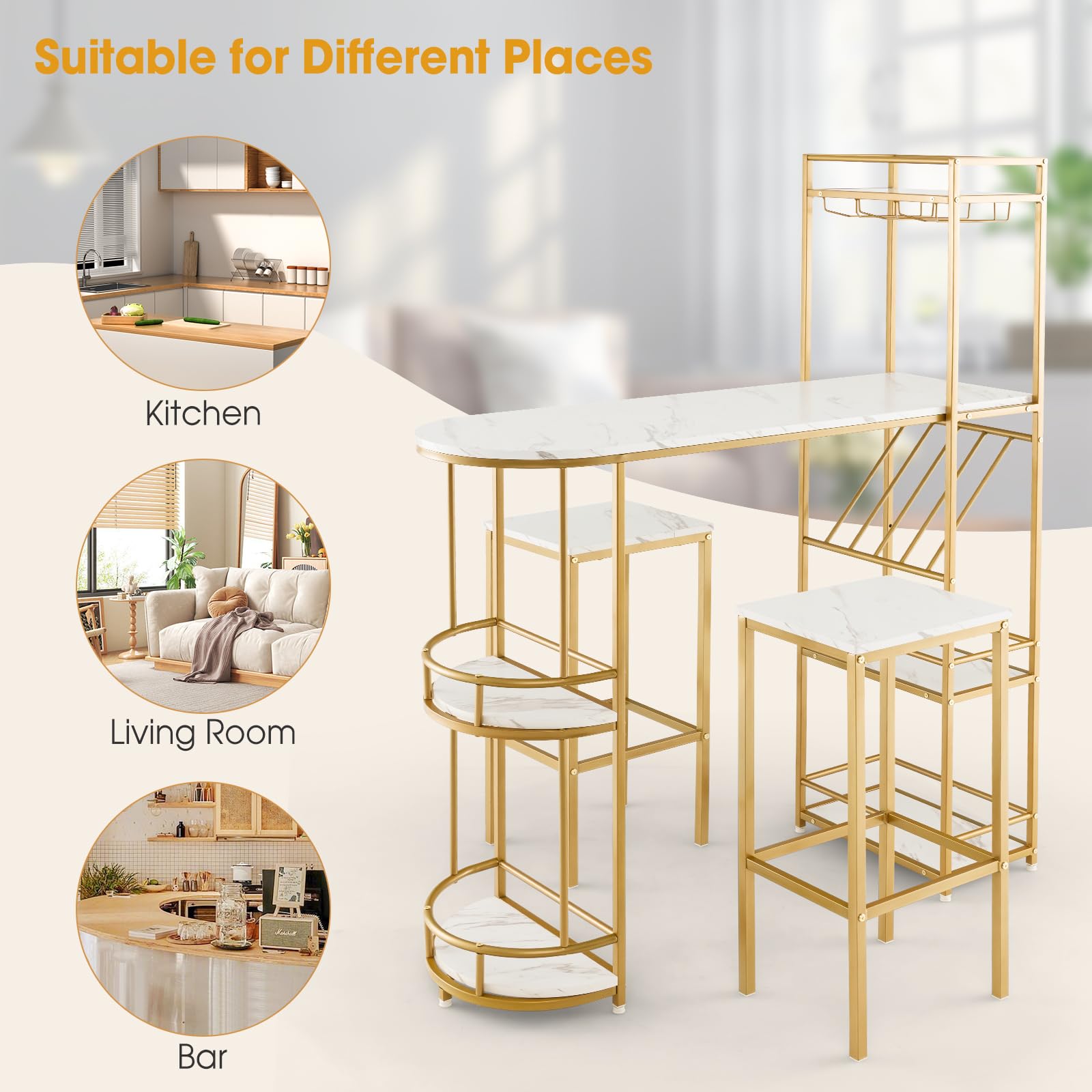 Giantex 3-Piece Bar Table Set - Dining Table & Stools Set for 2