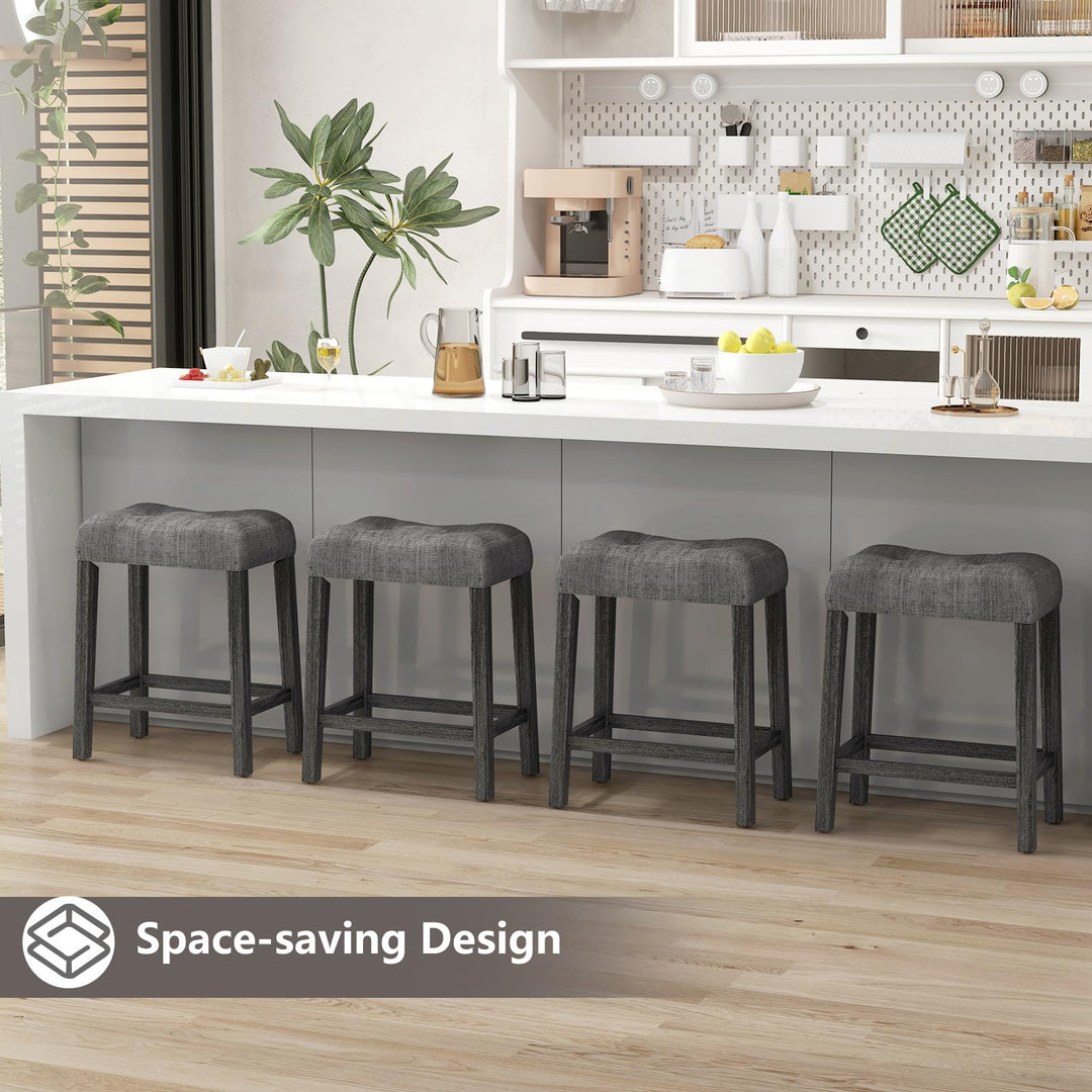Giantex 24" Bar Stools, Backless Counter Height Saddle Bar Stools w/Padded Seat, Solid Rubber Wood Legs