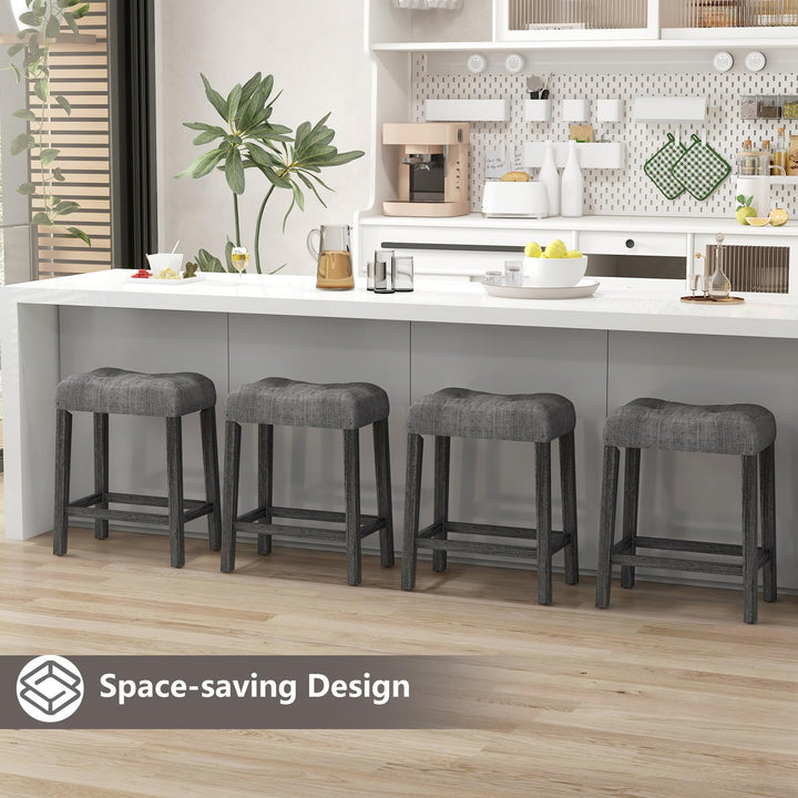 Giantex 24" Bar Stools, Backless Counter Height Saddle Bar Stools w/Padded Seat, Solid Rubber Wood Legs