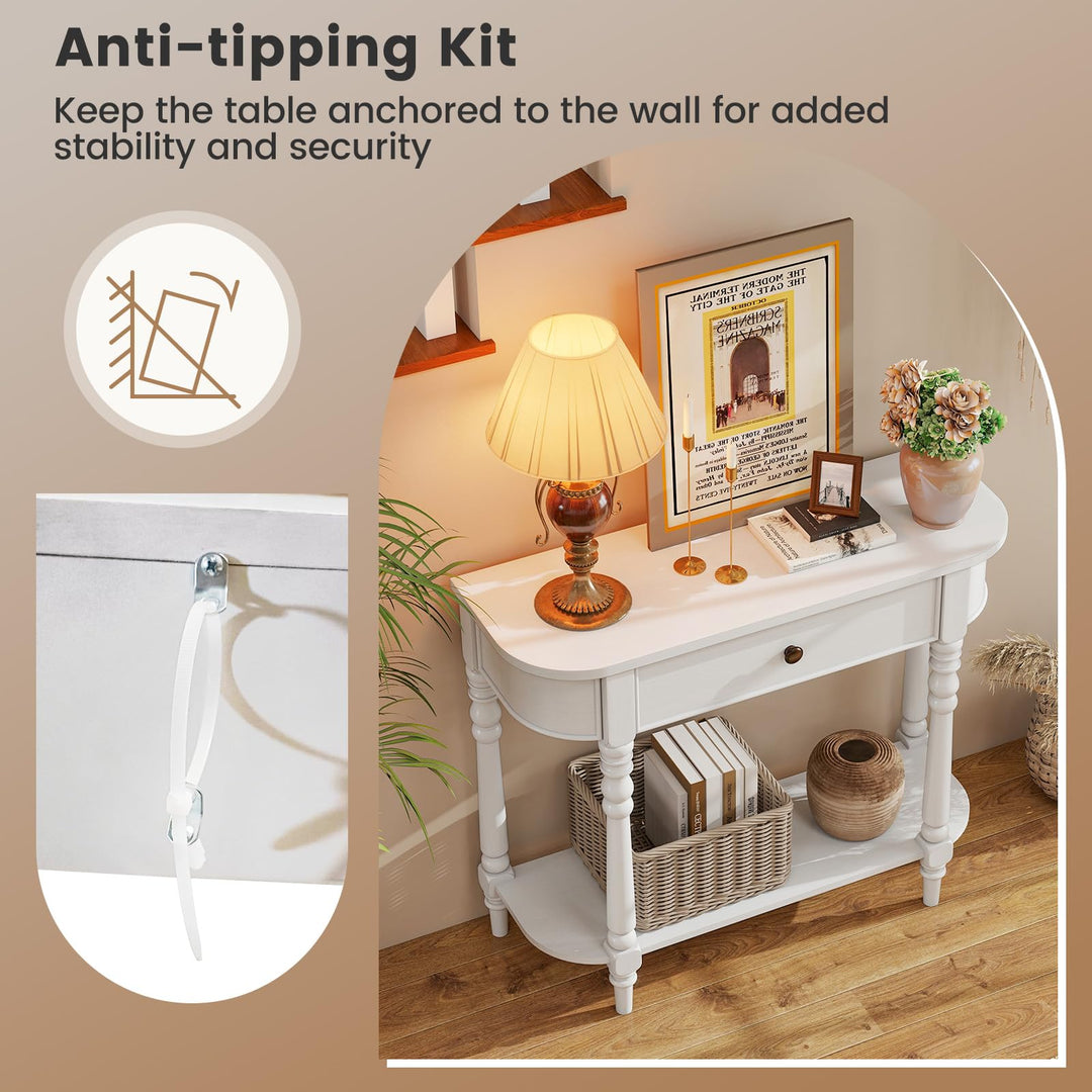 Giantex 36" Wooden Entryway Table with Storage Drawer & Open Shelf