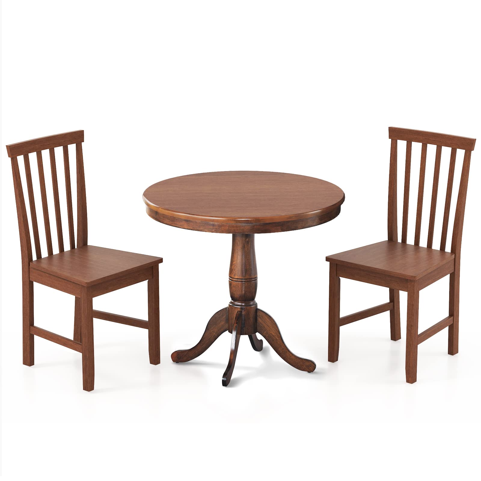 3-Piece Kitchen Table Set, Mid-Century Round Dining Table & Chairs Set for 2, Walnut