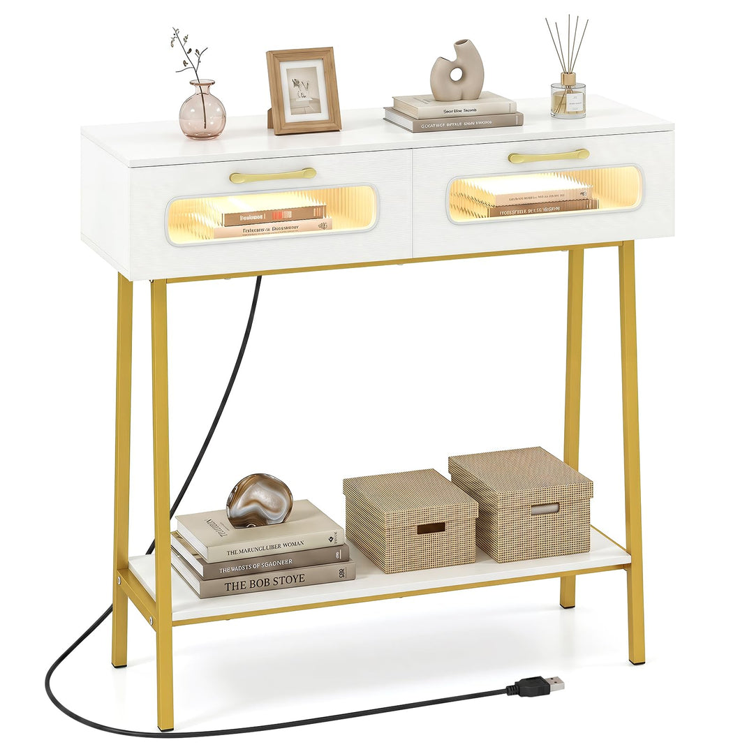 Giantex Console Table with LED Lights for Living Room Hallway Entrance