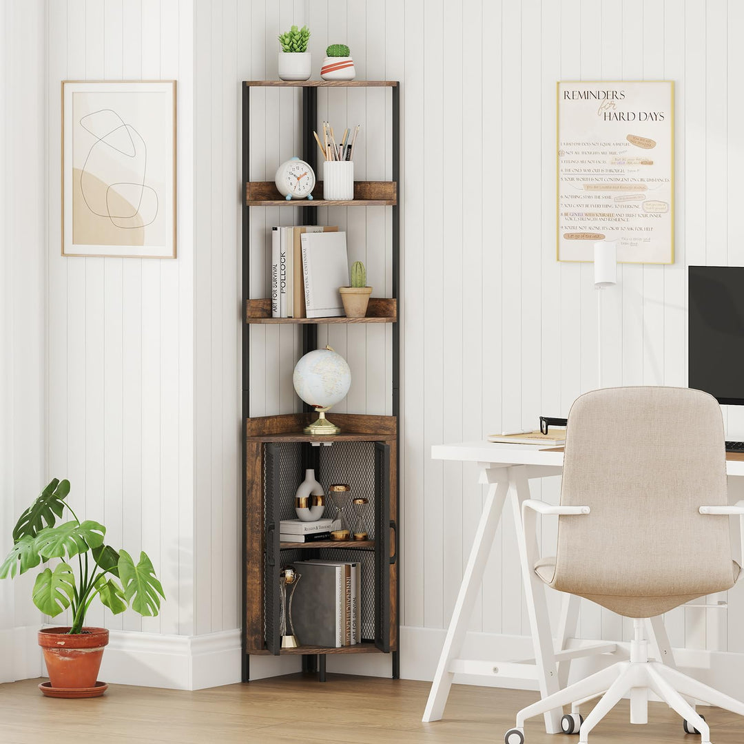Giantex 6-Tier Corner Shelf 67 Inches Tall Corner Bookshelf with Cabinet Industrial Bookcase